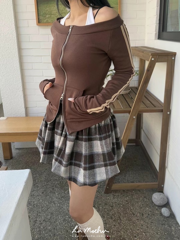 復古色調格子裙